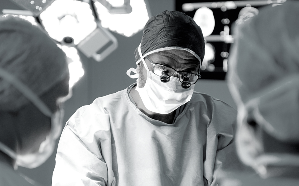 Neurosurgeon in surgical gown.