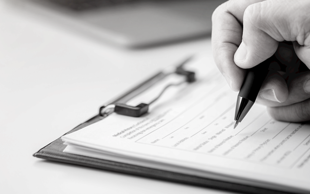 Client fills out medical malpractice questionnaire for lawyer. 