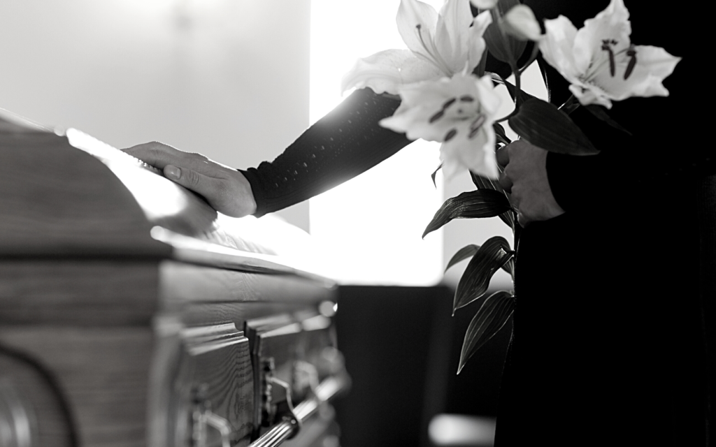 Victim's casket at funeral.