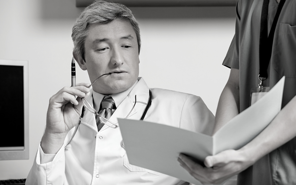 Doctor views a patient's medical records.
