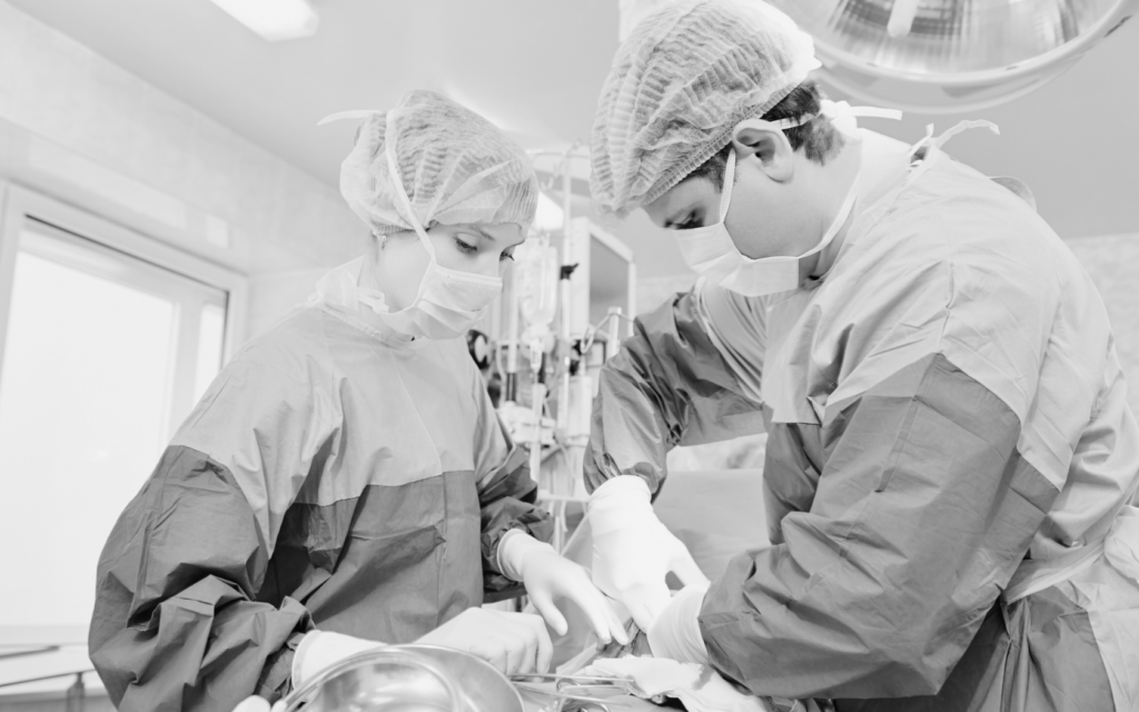 Medical staff intervene after amniotic fluid embolism. 