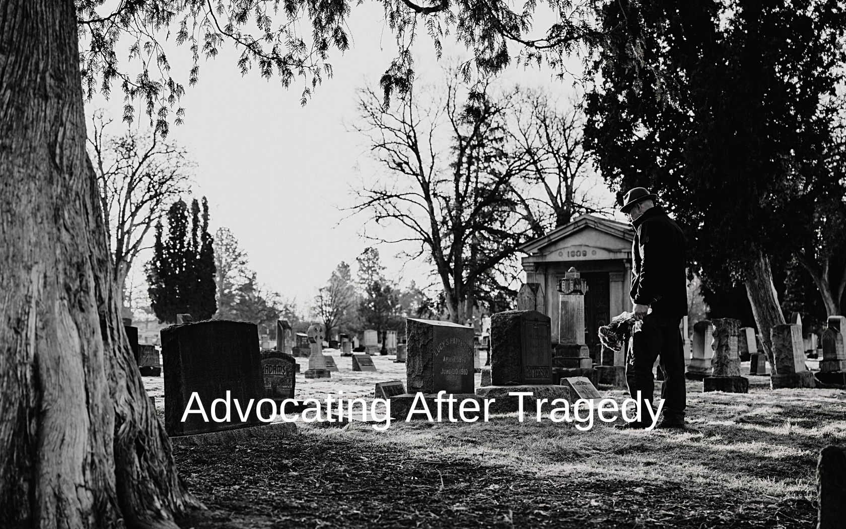 Husband visits wife's grave.